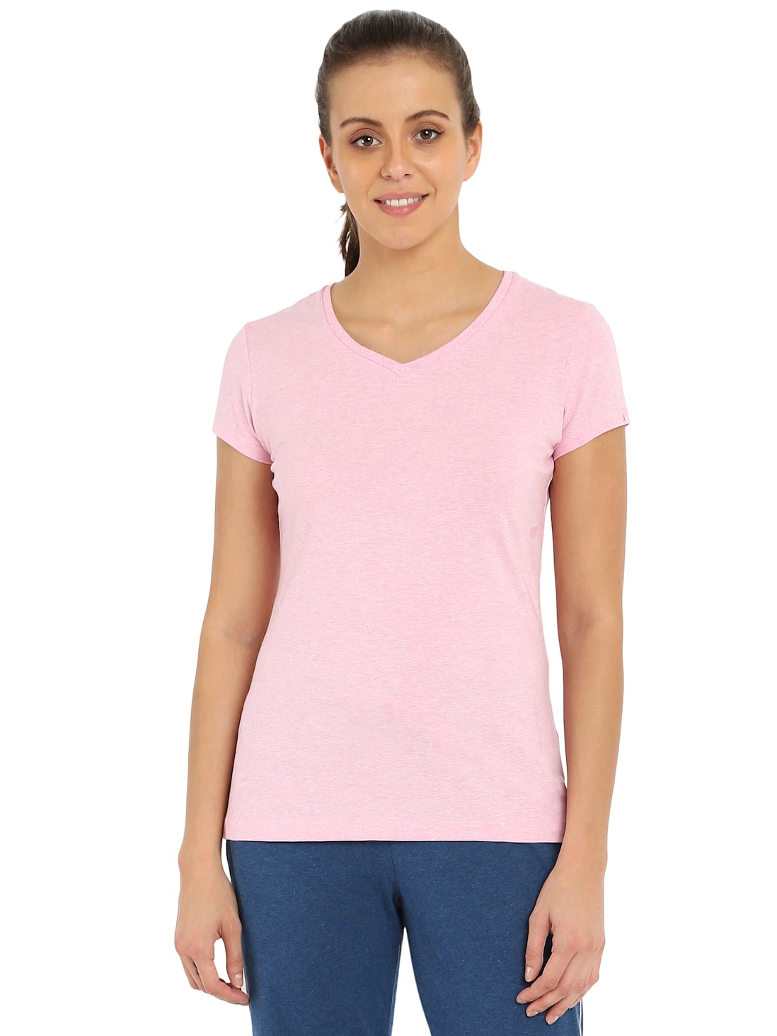 Jockey Women's Solid V Neck Half Sleeve T-Shirt- 1359