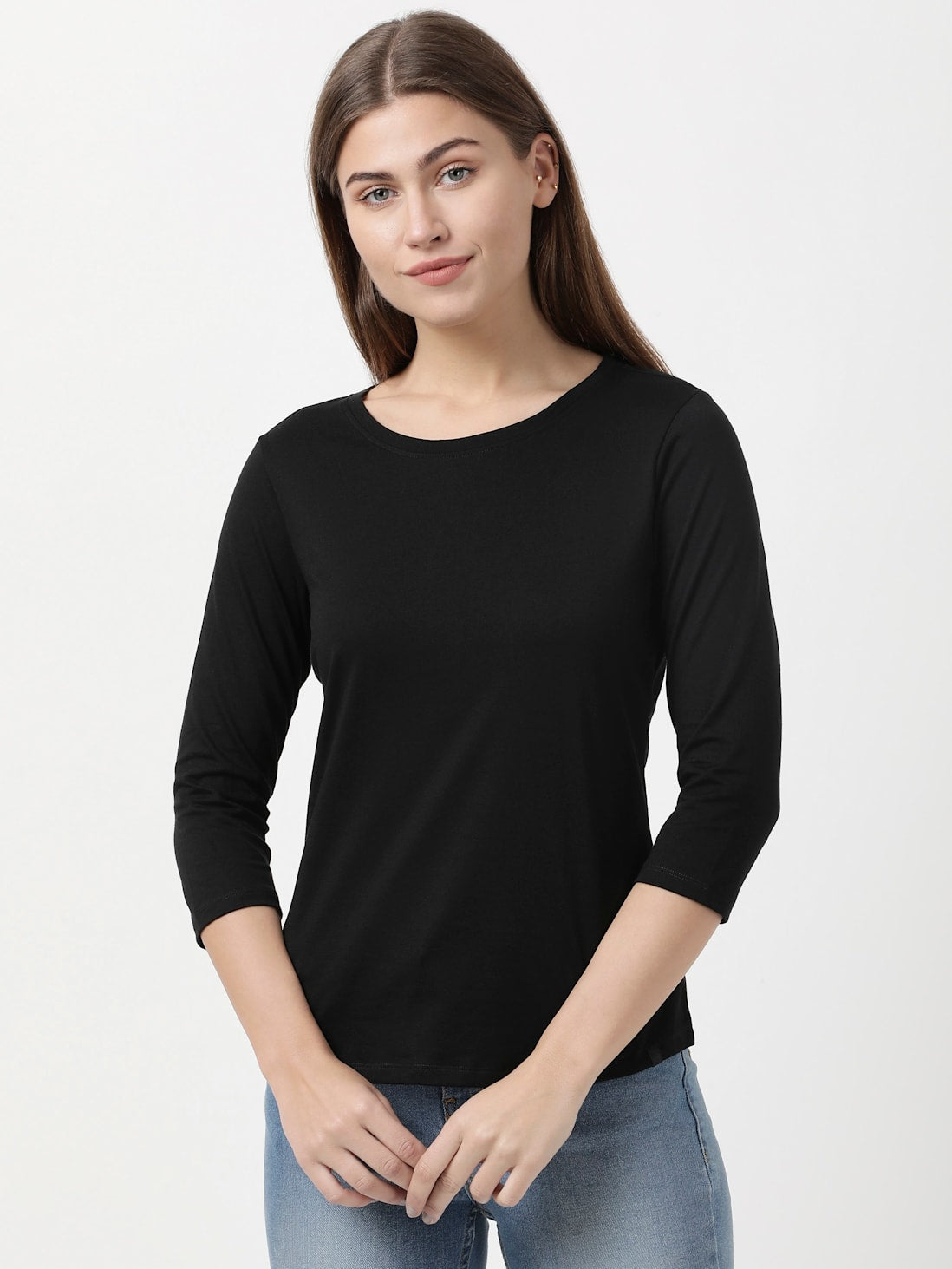 Jockey Women's Solid Round Neck Three Quarter Sleeve T-Shirt- A100