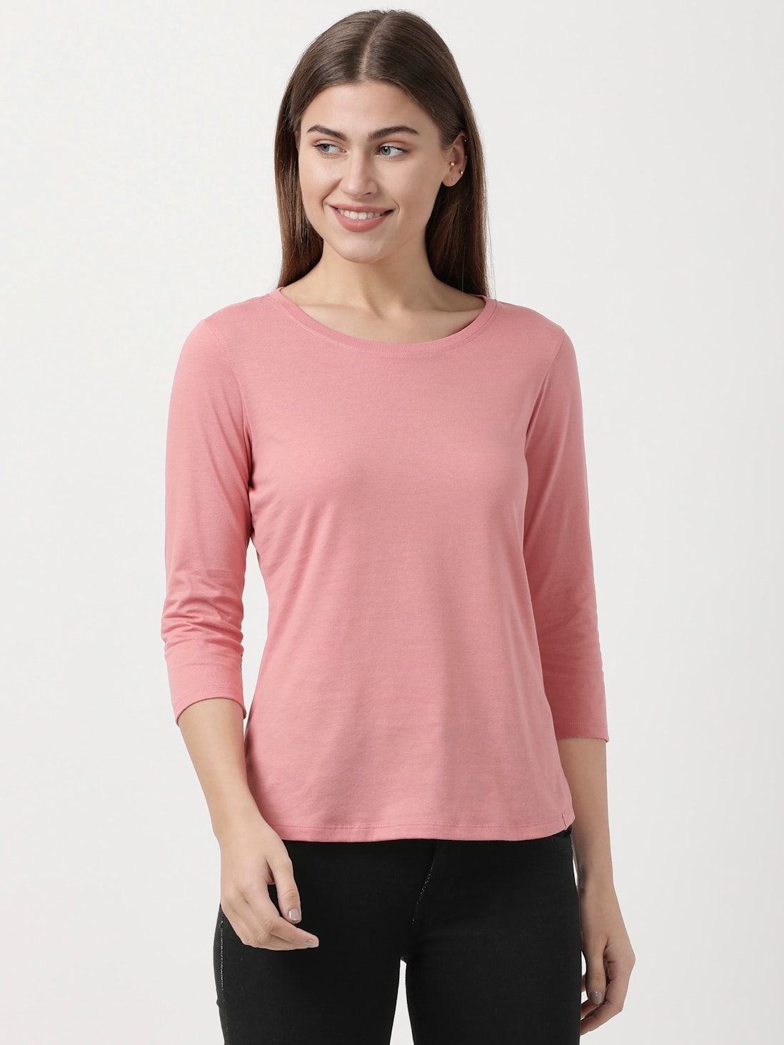Jockey Women's Solid Round Neck Three Quarter Sleeve T-Shirt- A100
