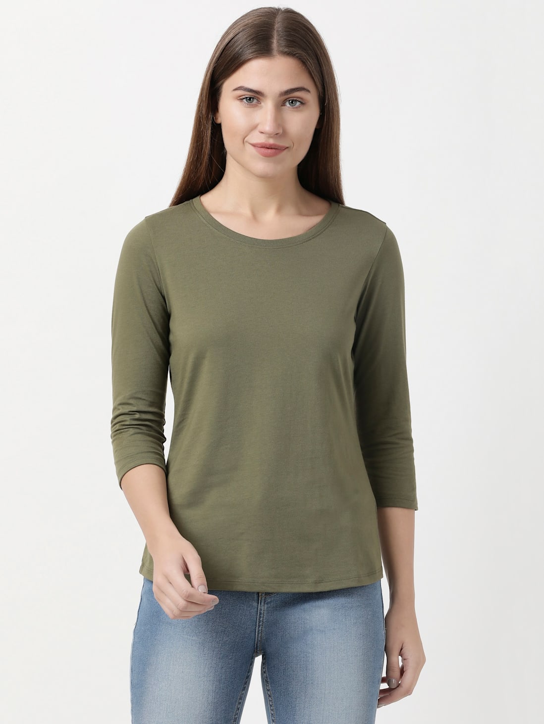 Jockey Women's Solid Round Neck Three Quarter Sleeve T-Shirt- A100