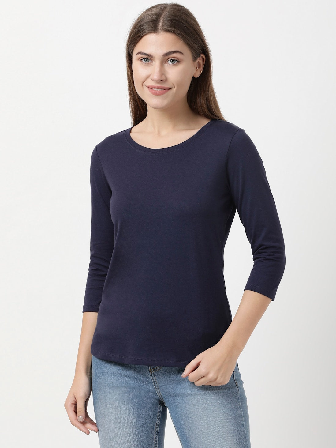 Jockey Women's Solid Round Neck Three Quarter Sleeve T-Shirt- A100