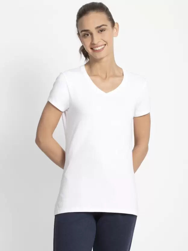 Jockey Women's Solid V Neck Half Sleeve T-Shirt- 1359