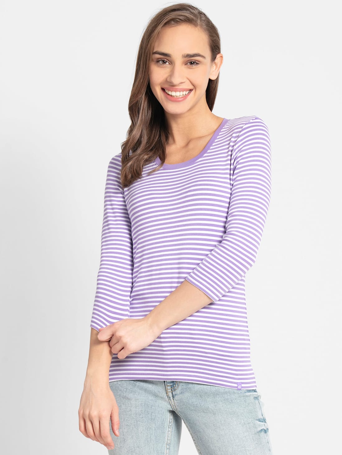 Jockey Women's Striped Round Neck Three Quarter Sleeve T-Shirt- 1360