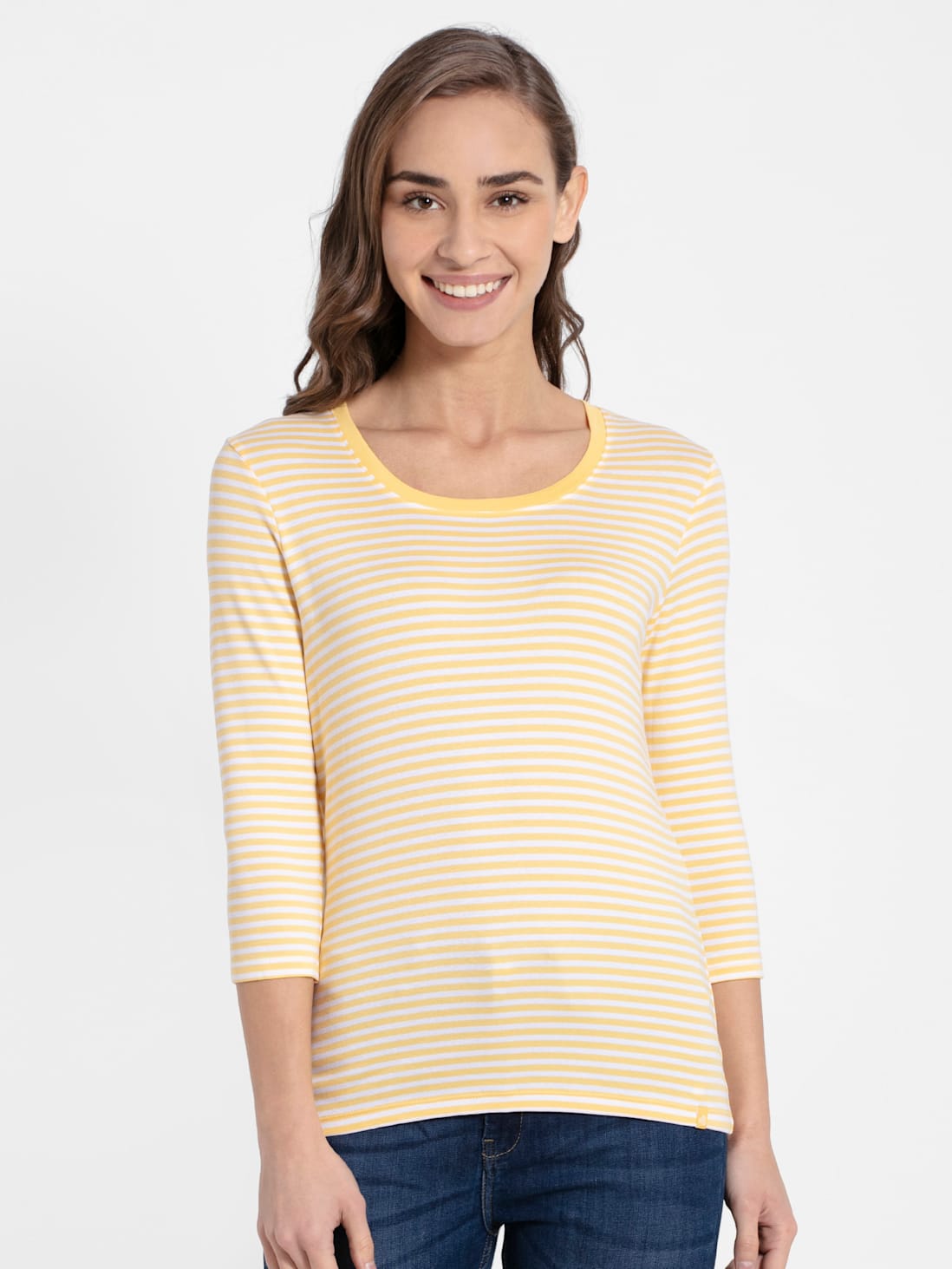 Jockey Women's Striped Round Neck Three Quarter Sleeve T-Shirt- 1360