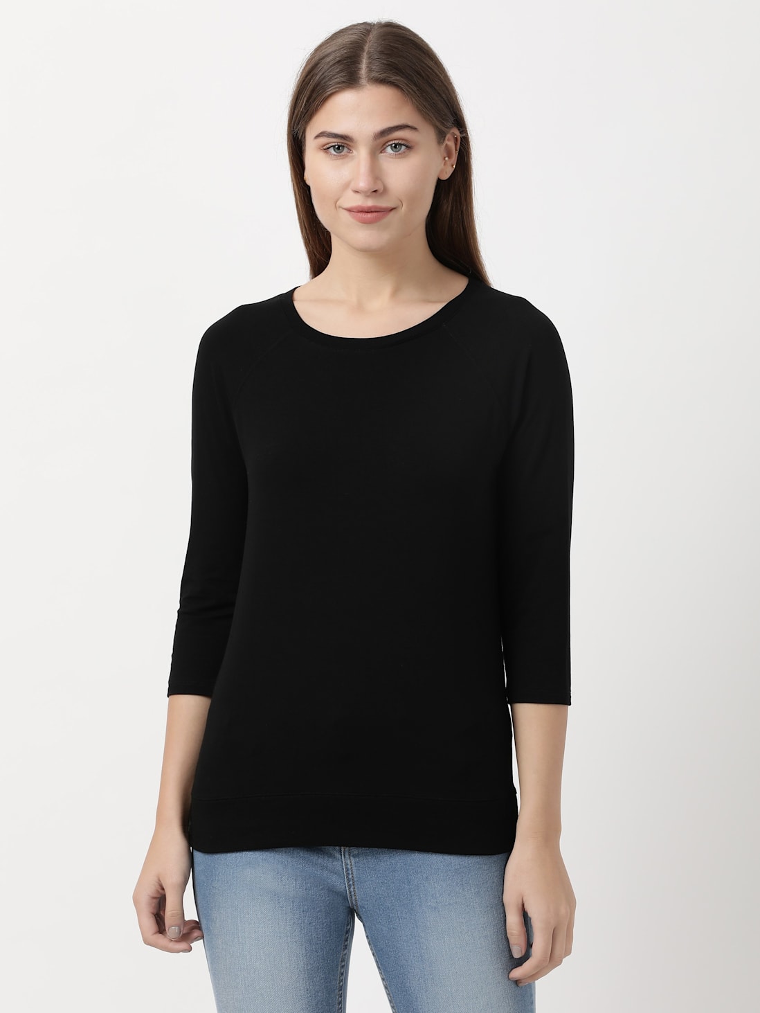 Jockey Women's Solid Round Neck Three Quarter Sleeve T-Shirt- AW14