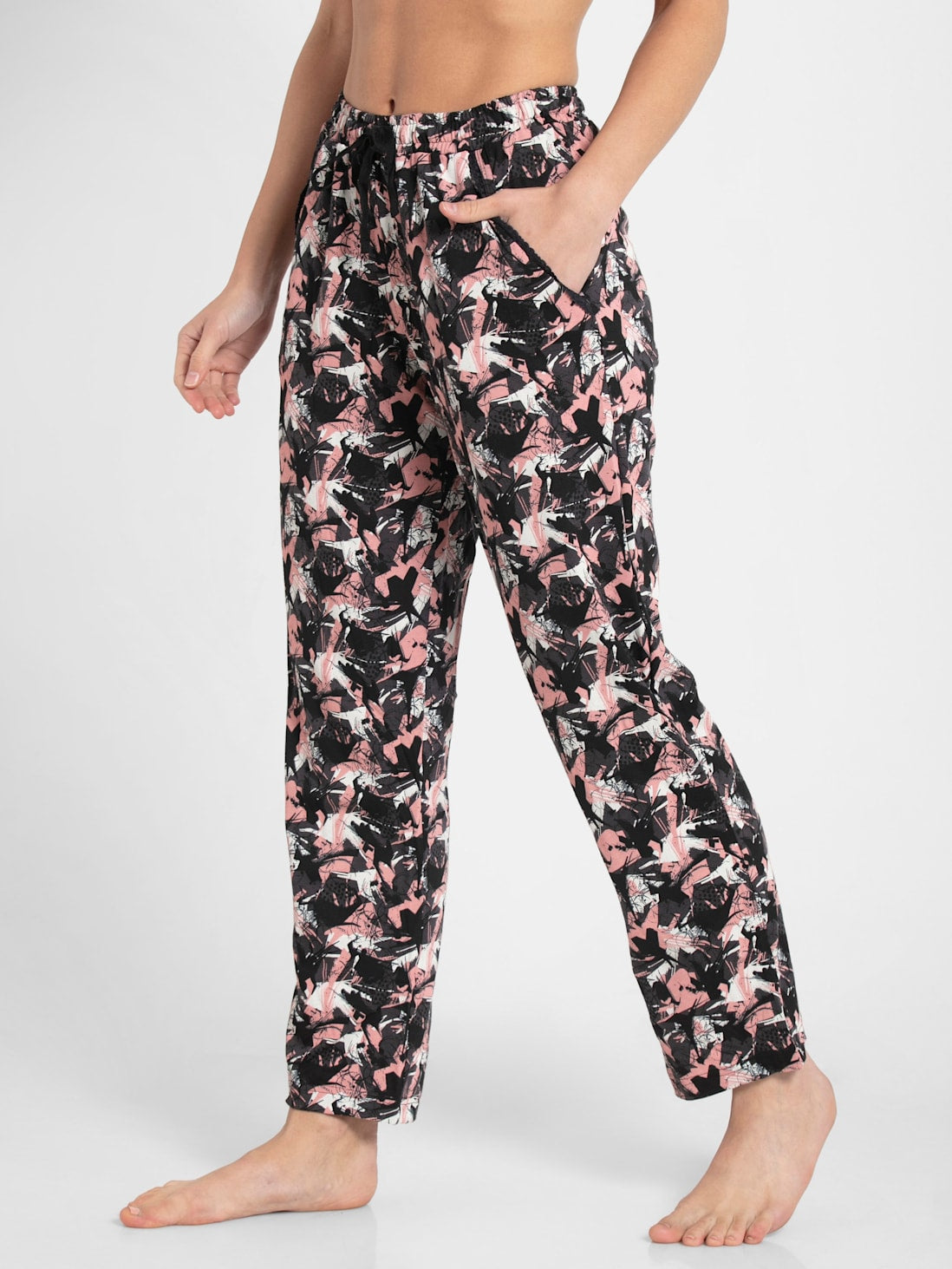 Jockey Women's Printed Pyjama with Lace Trim on Pockets- RX09