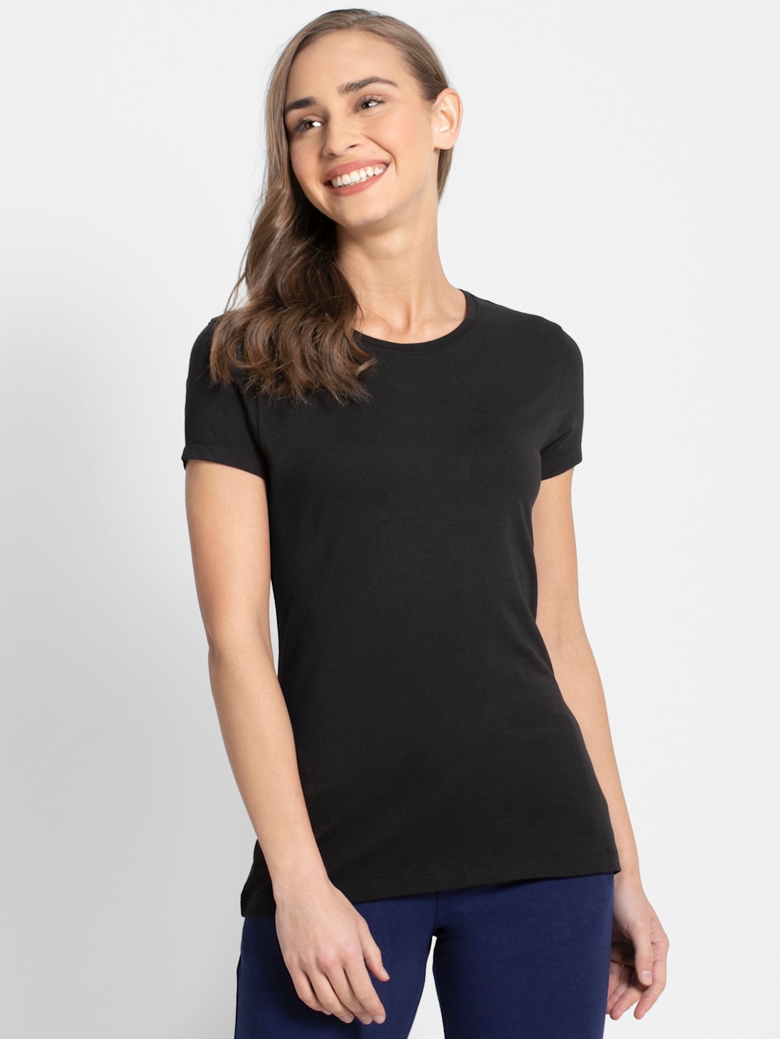 Jockey Women's Solid Round Neck Half Sleeve T-Shirt- 1515