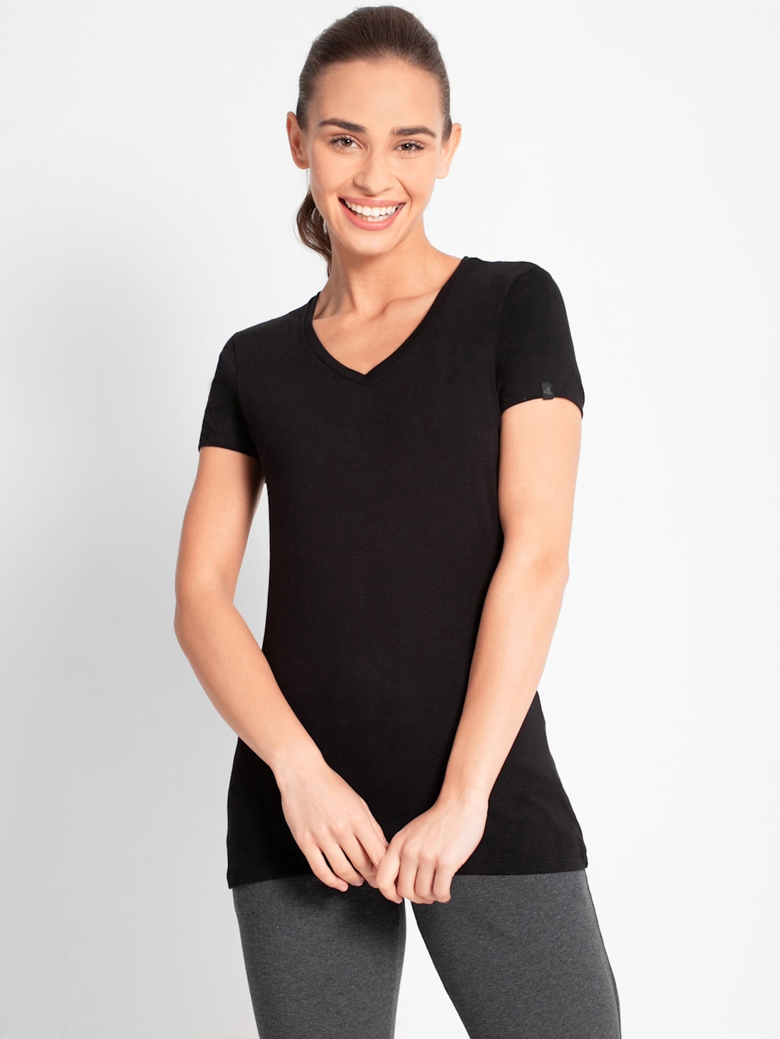 Jockey Women's Solid V Neck Half Sleeve T-Shirt- 1359