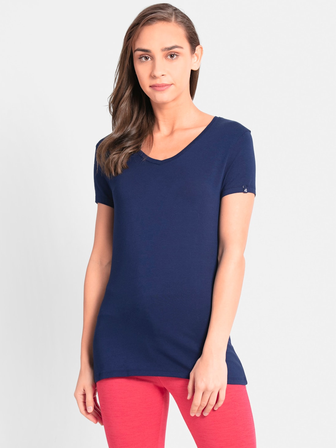 Jockey Women's Solid V Neck Half Sleeve T-Shirt- 1359