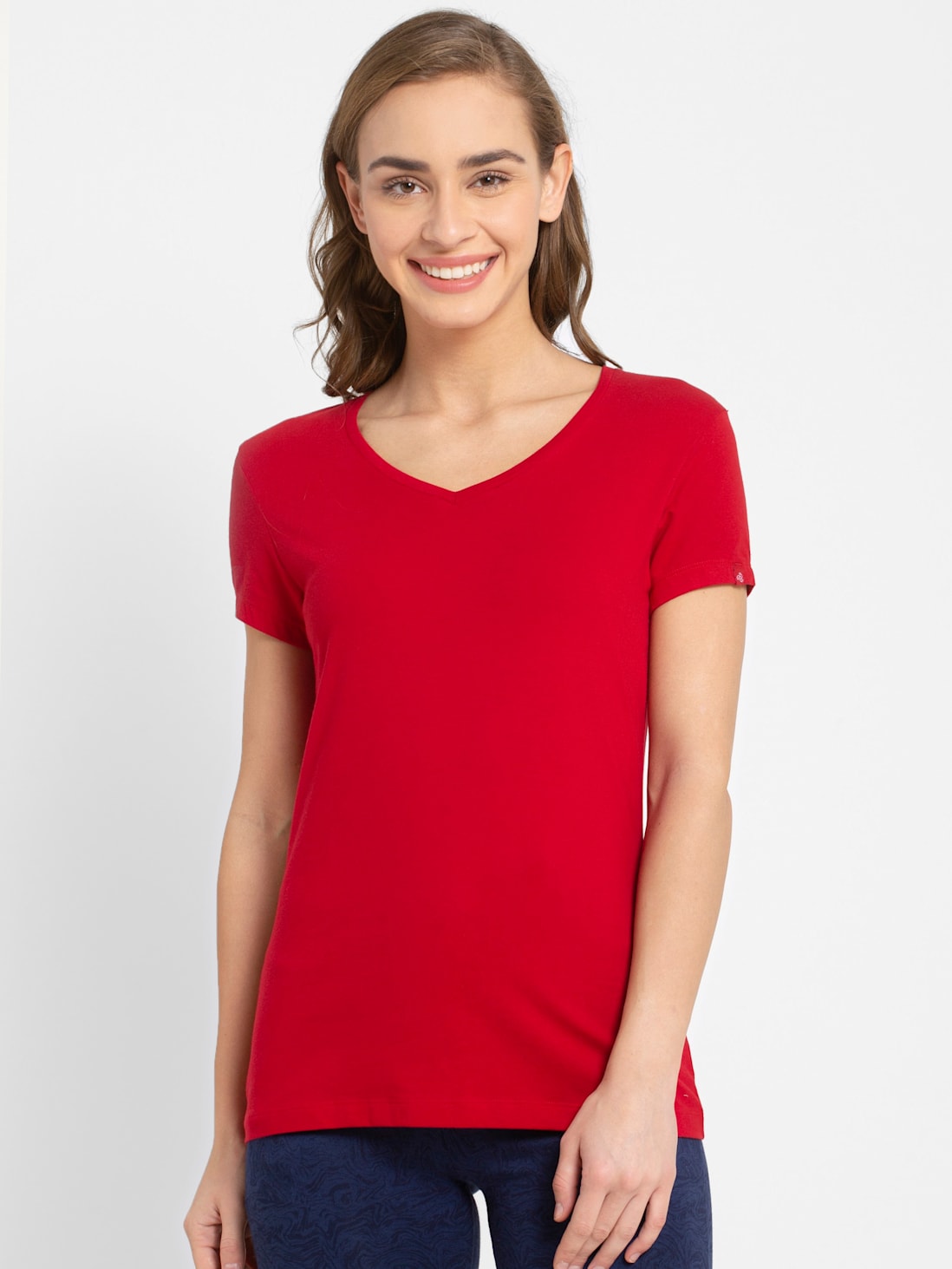 Jockey Women's Solid V Neck Half Sleeve T-Shirt- 1359