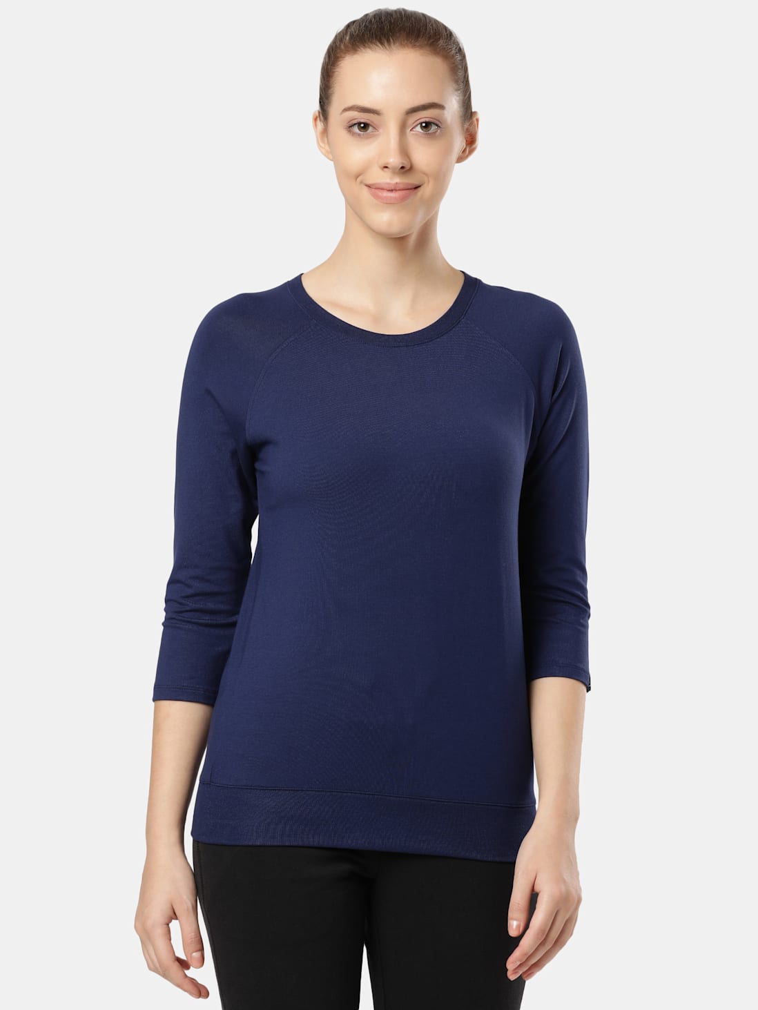 Jockey Women's Solid Round Neck Three Quarter Sleeve T-Shirt- AW14