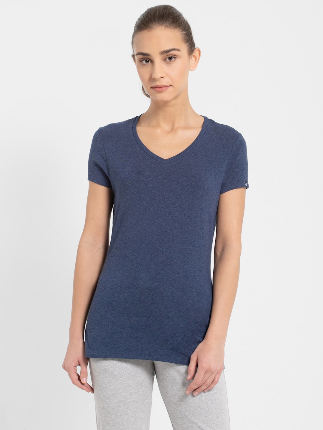 Jockey Women's Solid V Neck Half Sleeve T-Shirt- 1359