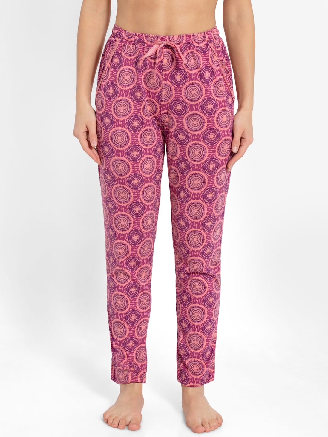 Jockey Women's Printed Pyjama with Lace Trim on Pockets- RX09