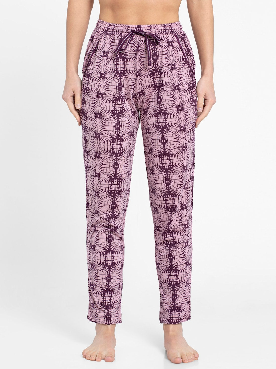 Jockey Women's Printed Pyjama with Lace Trim on Pockets- RX09