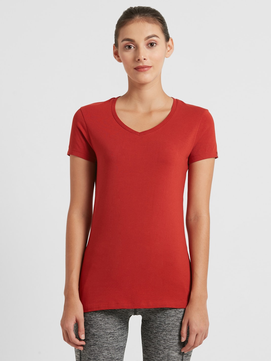 Jockey Women's Solid V Neck Half Sleeve T-Shirt- 1359