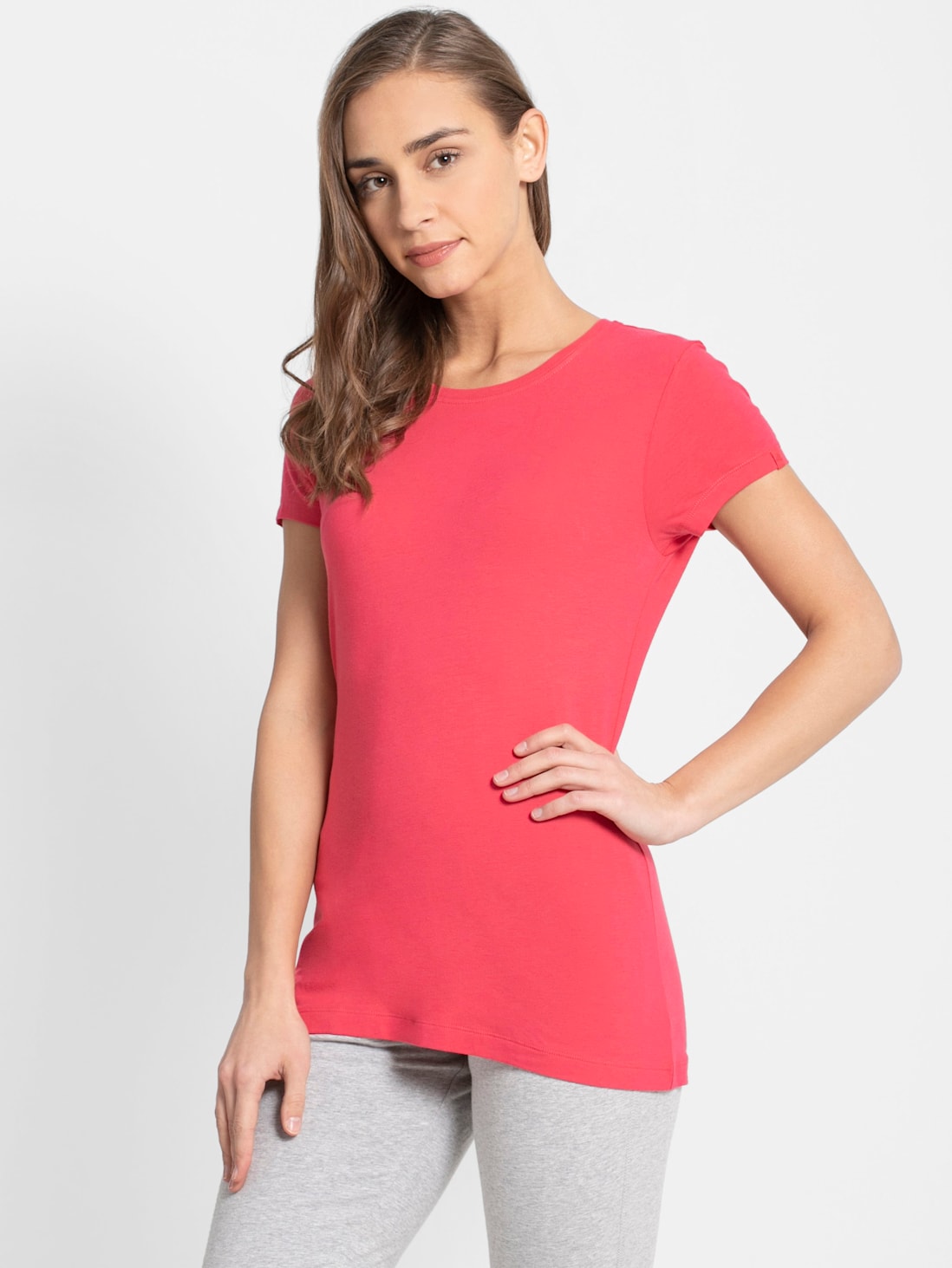 Jockey Women's Solid Round Neck Half Sleeve T-Shirt- 1515