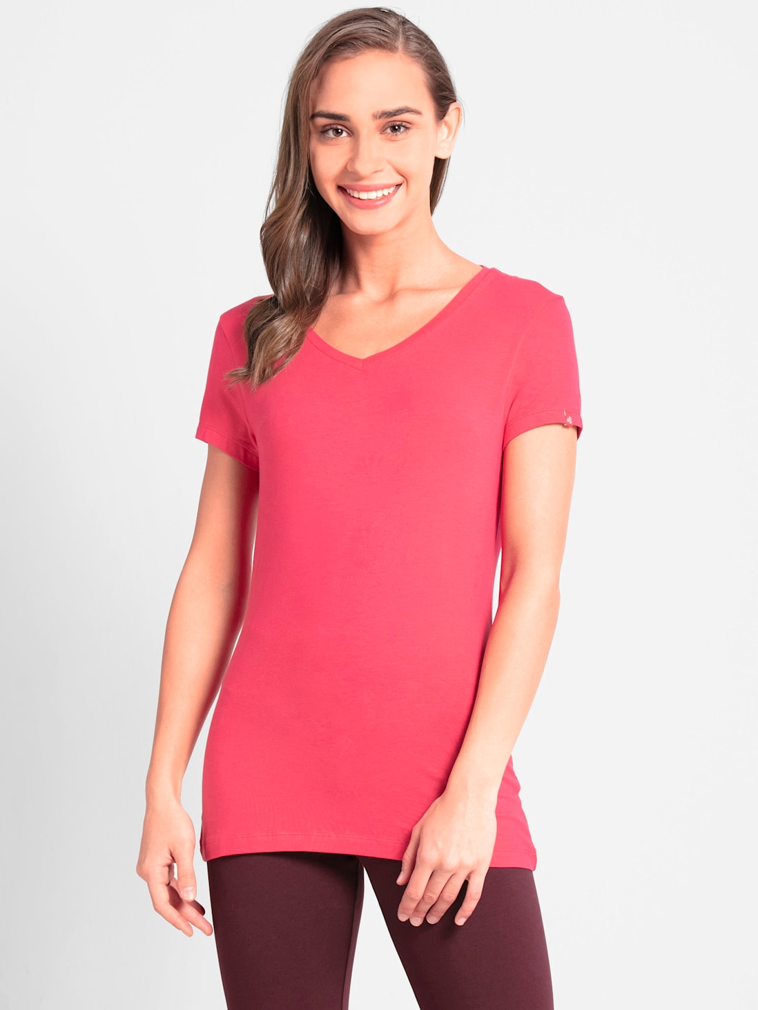 Jockey Women's Solid V Neck Half Sleeve T-Shirt- 1359