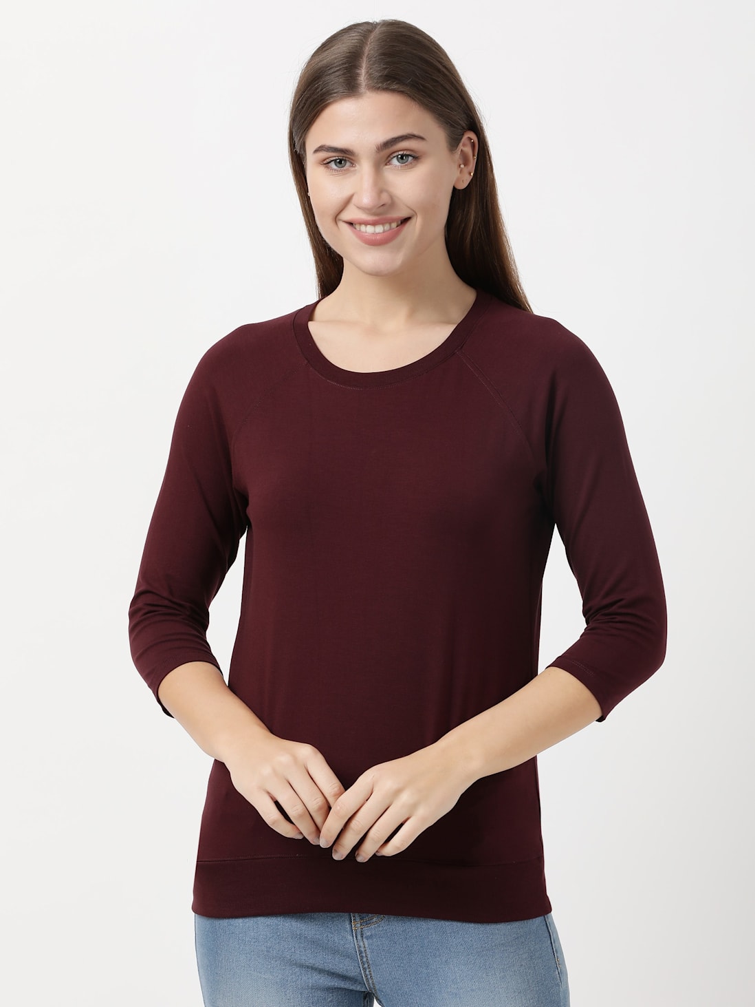 Jockey Women's Solid Round Neck Three Quarter Sleeve T-Shirt- AW14